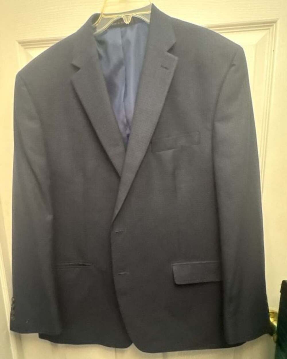 Chaps Suit Jacket Size 46R Navy Blue Check Blazer